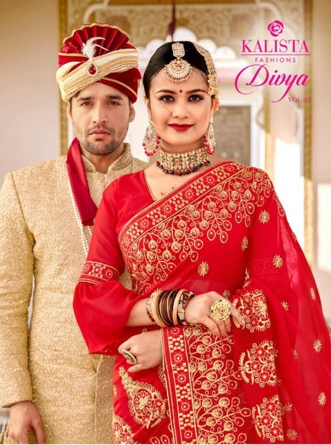 Divya Vol 1 And Divya Vol 2 By Kalista Red Color Embroidery Special Saree