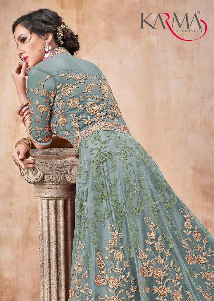 Karma 16025 Colors Net Embroidery Anarkali Wedding Suits Designs Collection