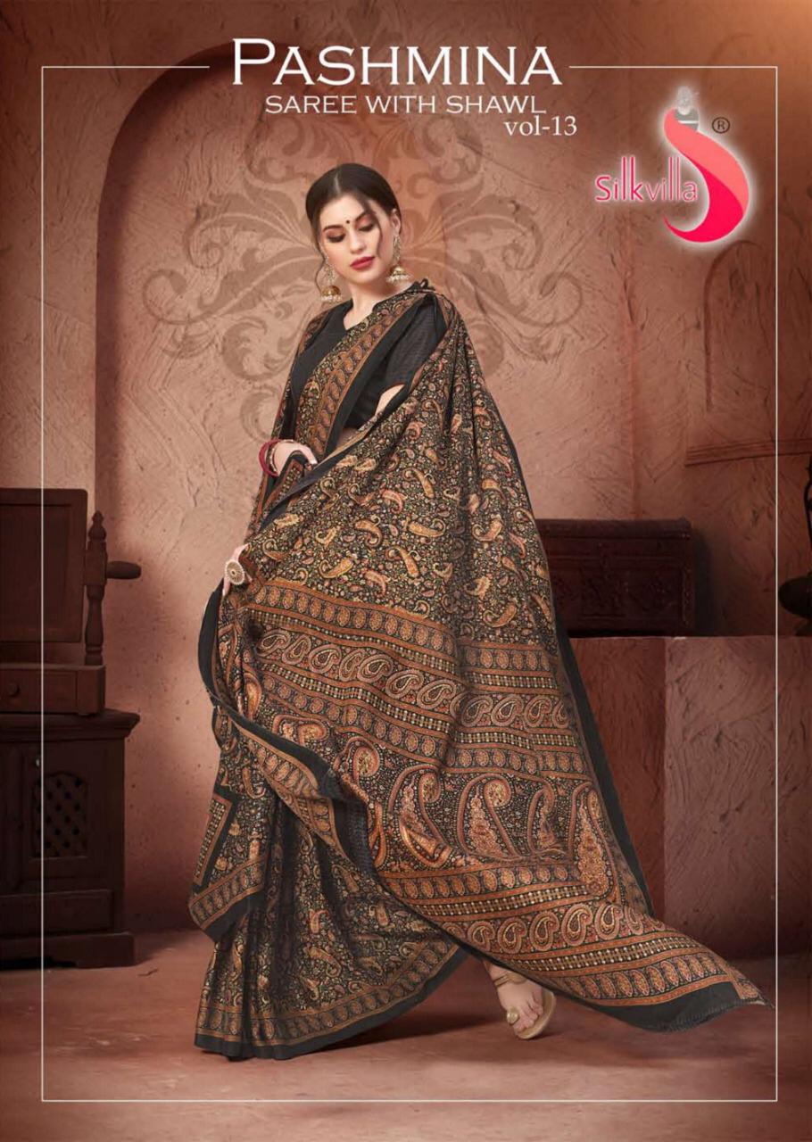Silk Villa Pashmina Saree With Shawl Vol 13 Printed Weanter Wear Saree