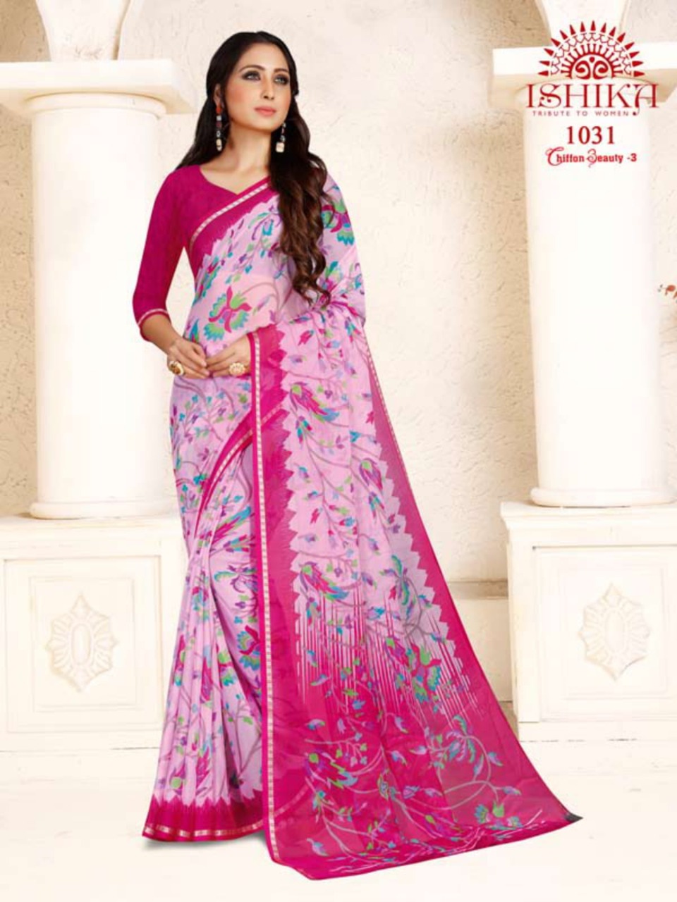 Ishika Chiffon Beauty Vol 3 Series 1031-1036 Print Chiffon Saree