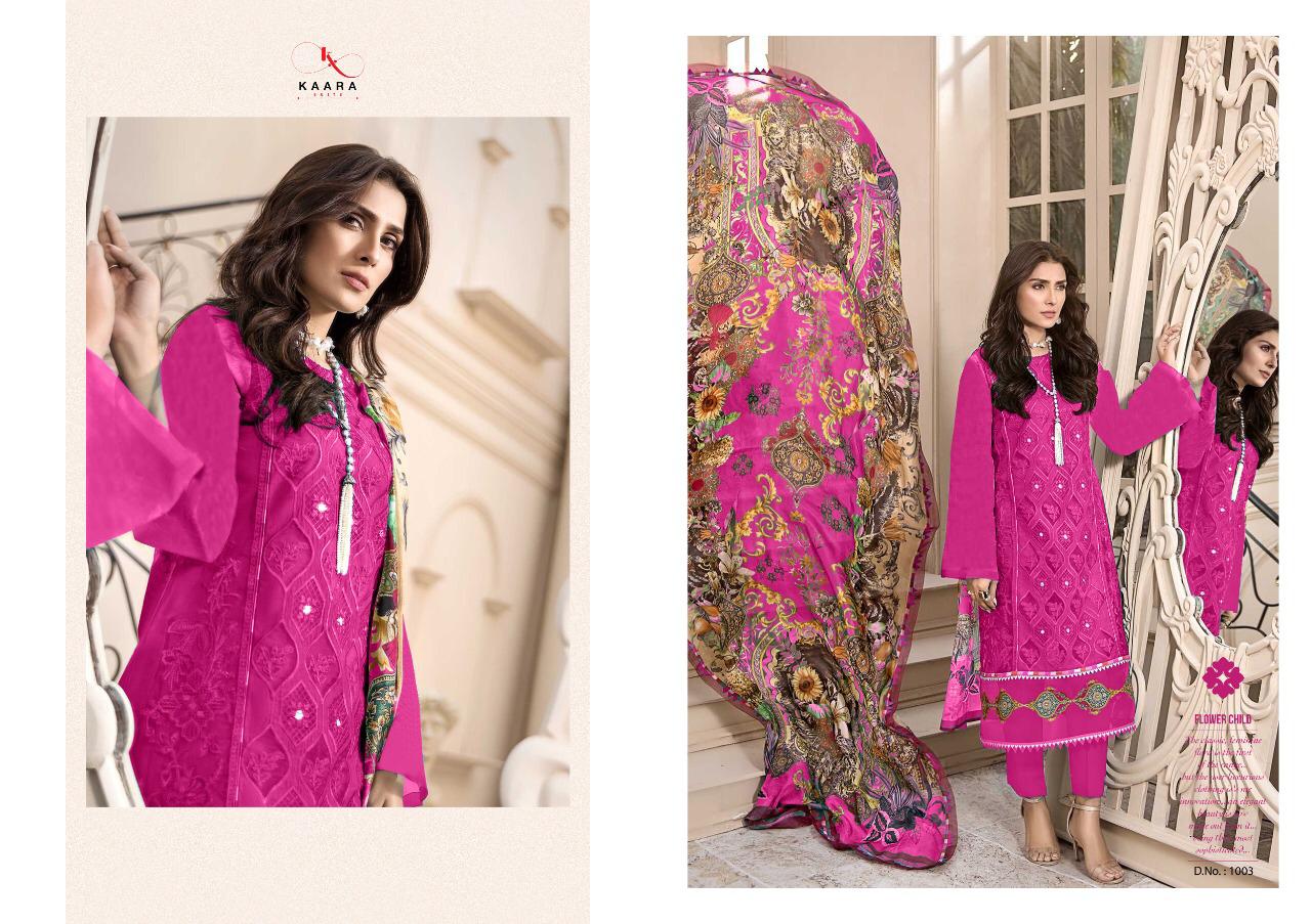 Mahe Noor Gold By Kaara Suits Cotton Embroidery Pakistani Dress Materials