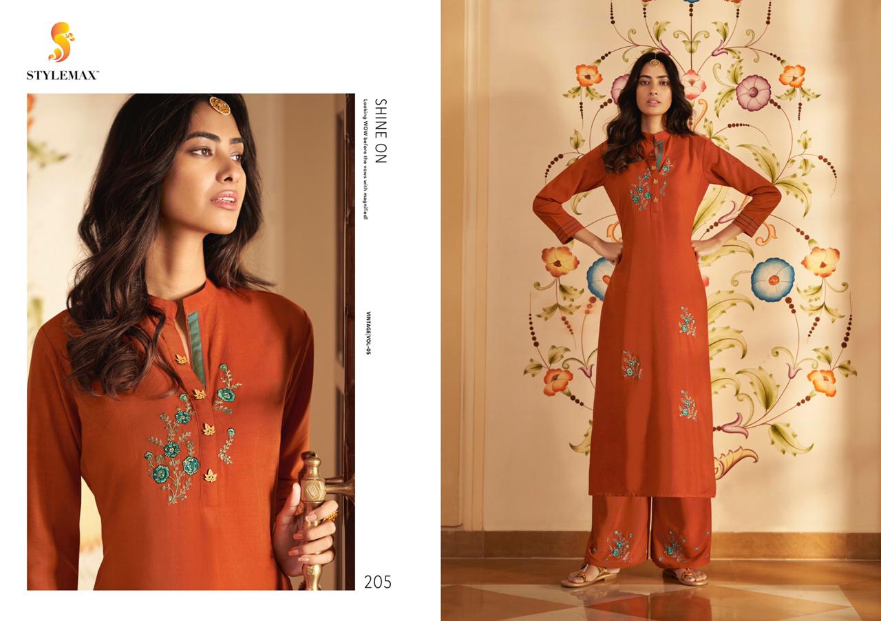 Stylemax Vintage Vol 5 Series 201-206 Silk Top With Bottom Kurti