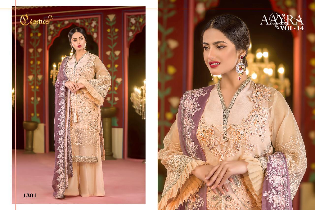 Cosmos Fashion Aayra Vol 14 Heavy Georgette Pakistani Embroidery Suits Wholesaler