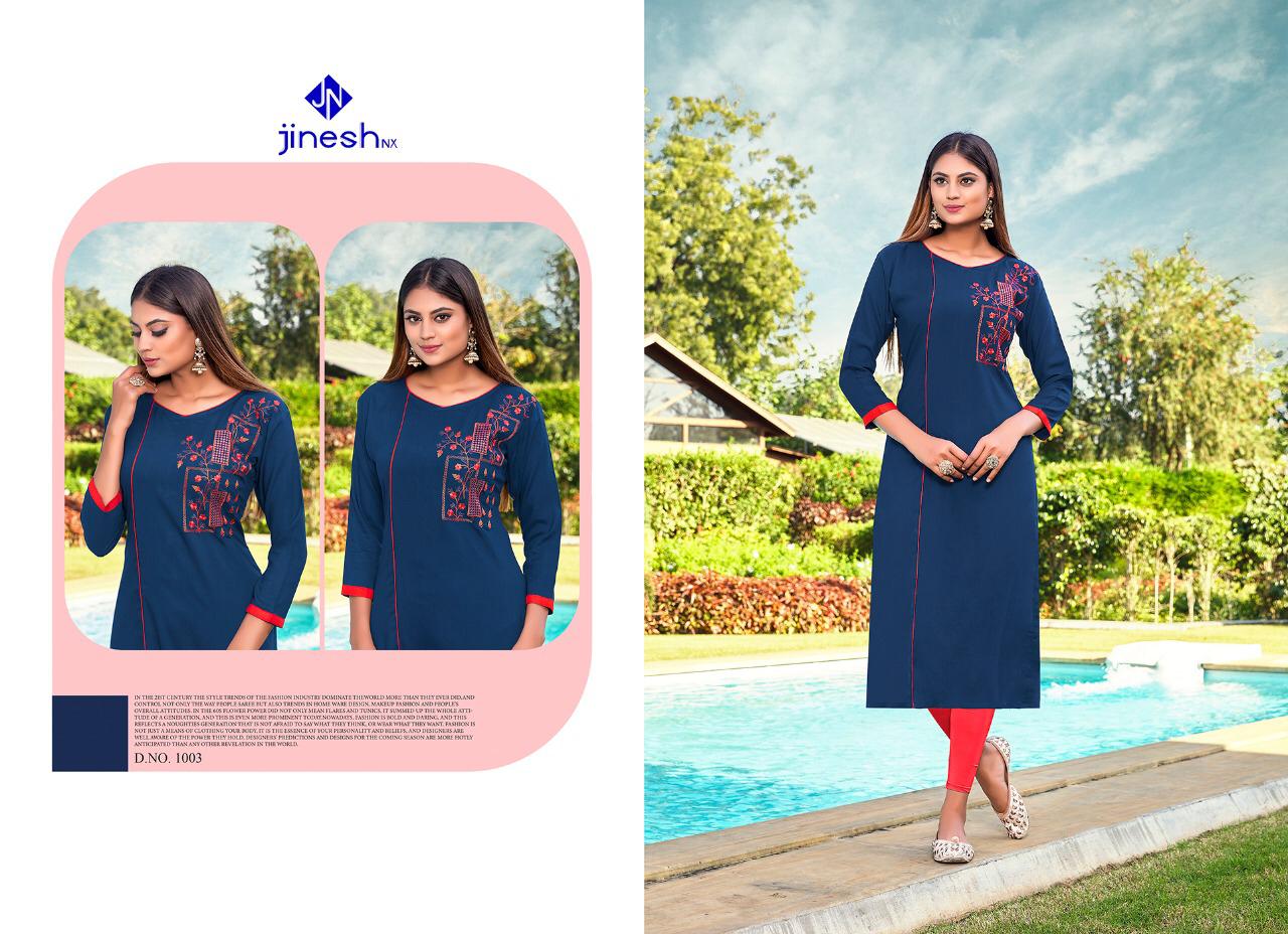 Jinesh Nx Launching Angoori Vol 1 Rayon With Work Daily Wear Kurti At Lowest Rate