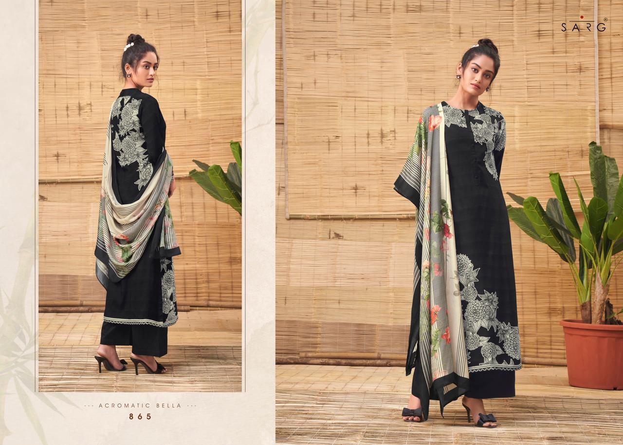 Sarg Presents Acromatic Bella Muslin Silk Digital Prints Exclusive Charming Look Suits