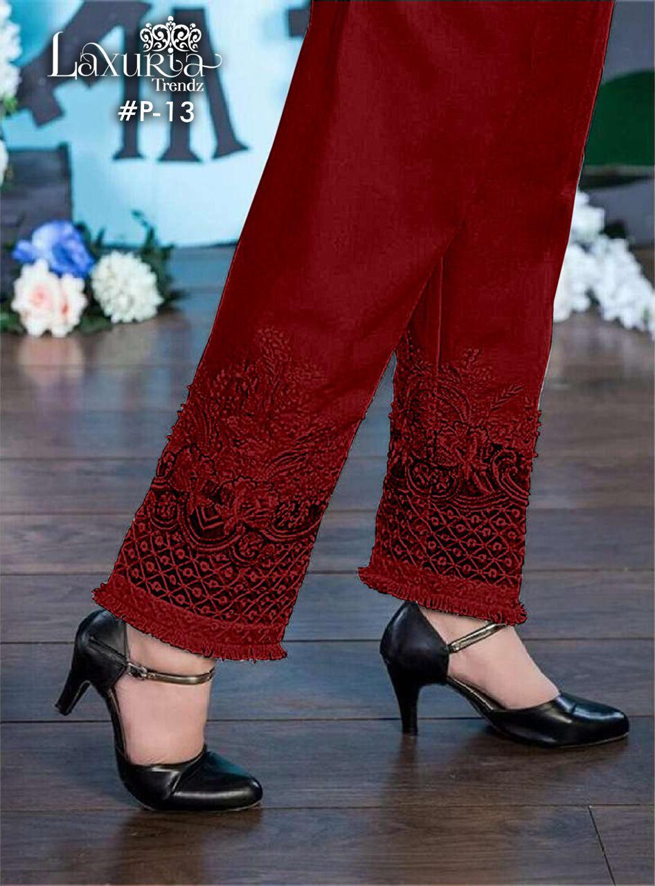 Laxuria Trendz Launch P13 Jam Satin Embroidery Cigarette Pant