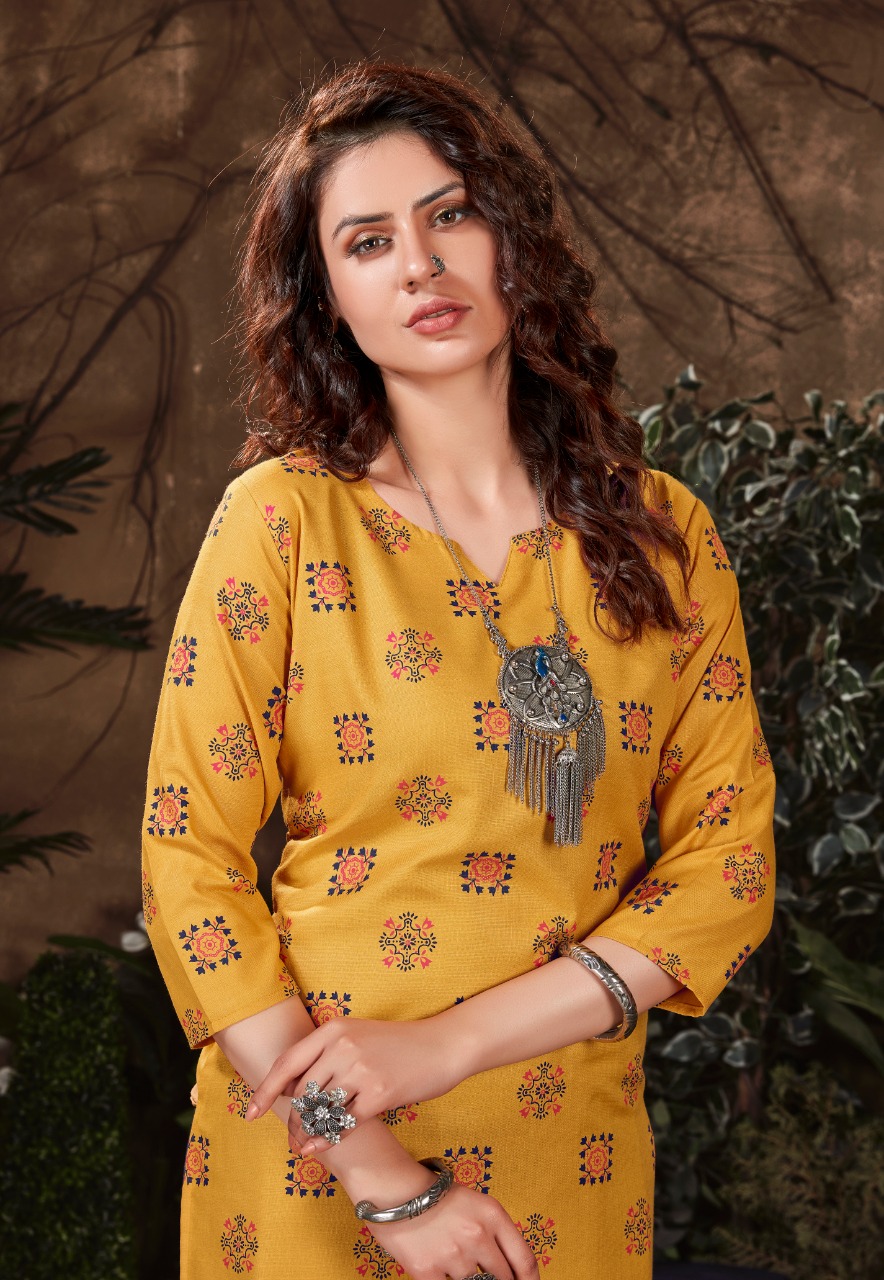 Banwery Bell Bottam Magic Slub Printed Kurti With Pant At Affordable Price