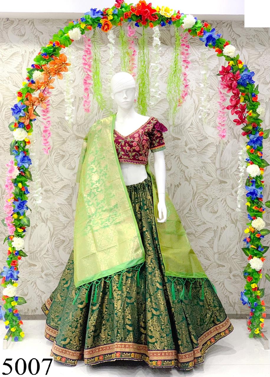 Peafowl Series 5007 Designer Banarasi Jacquard Lehenga