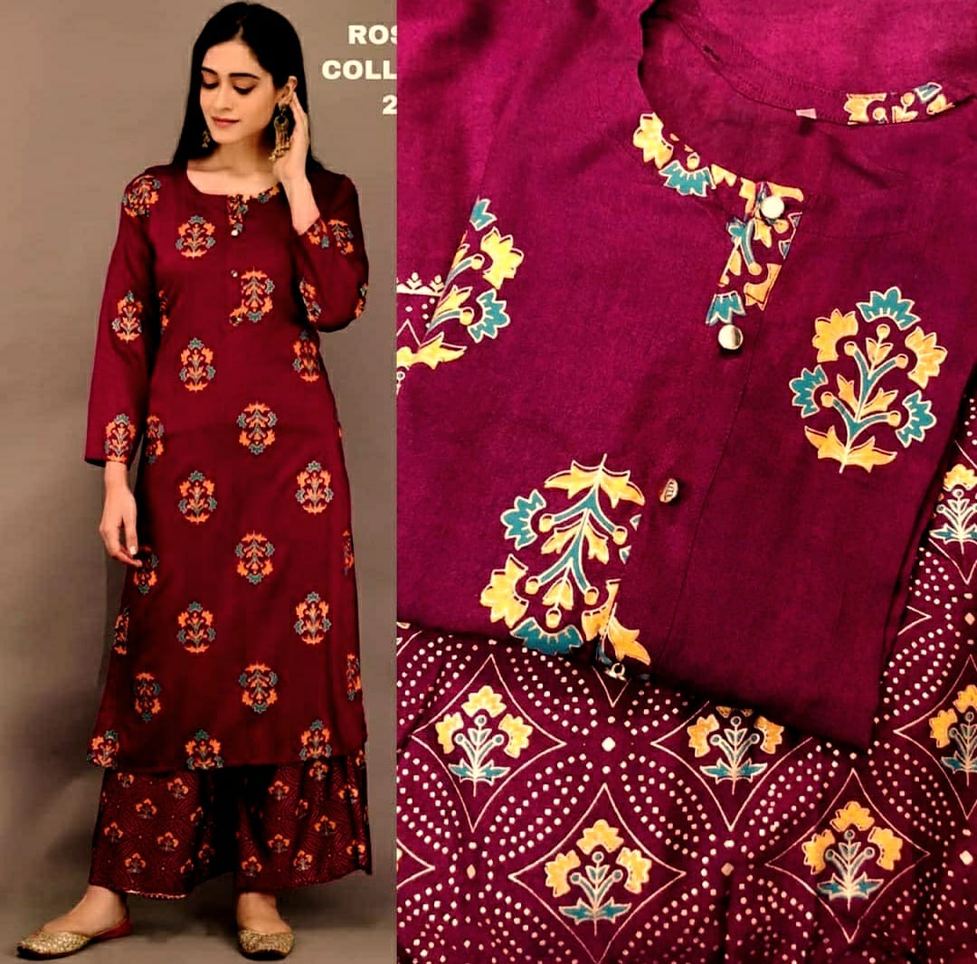 Bt-07 Designer Rayon Kurti With Plazzo