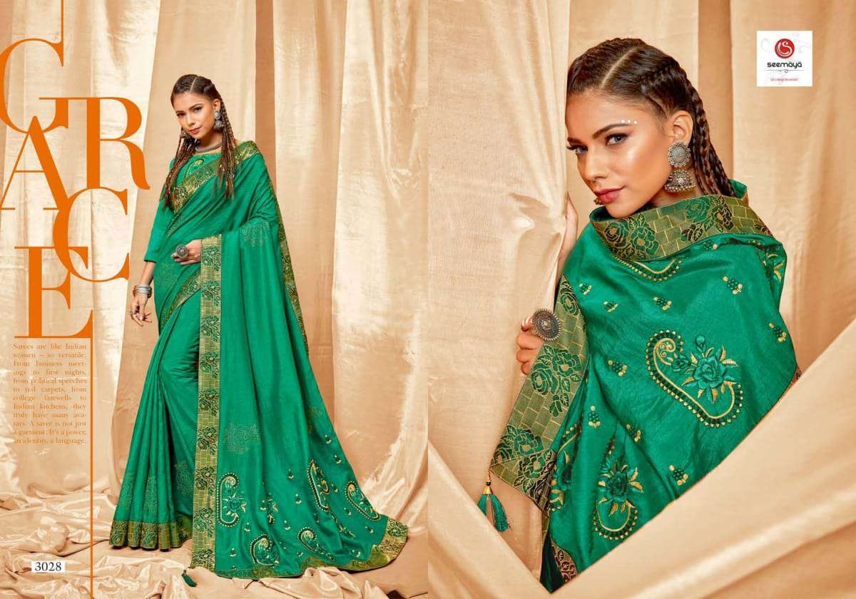 Shreya By Seemaya Dola Silk Embroidery Fancy Saree Wholesaler