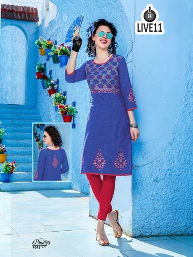Live 11 Bindiya Vol-13 South Cotton Slub Kurta With Block Print