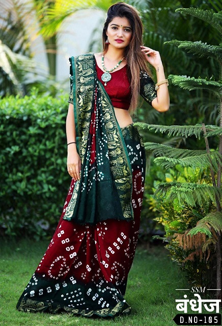 Ssm Dolly Art Silk With Heavy Zari Border With Hand Bandhej Work Saree