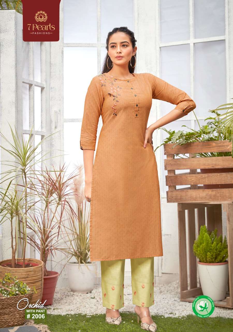 7 Pearl Orchid Embroidery Kurti With Pent Pair For Women Girls Collection