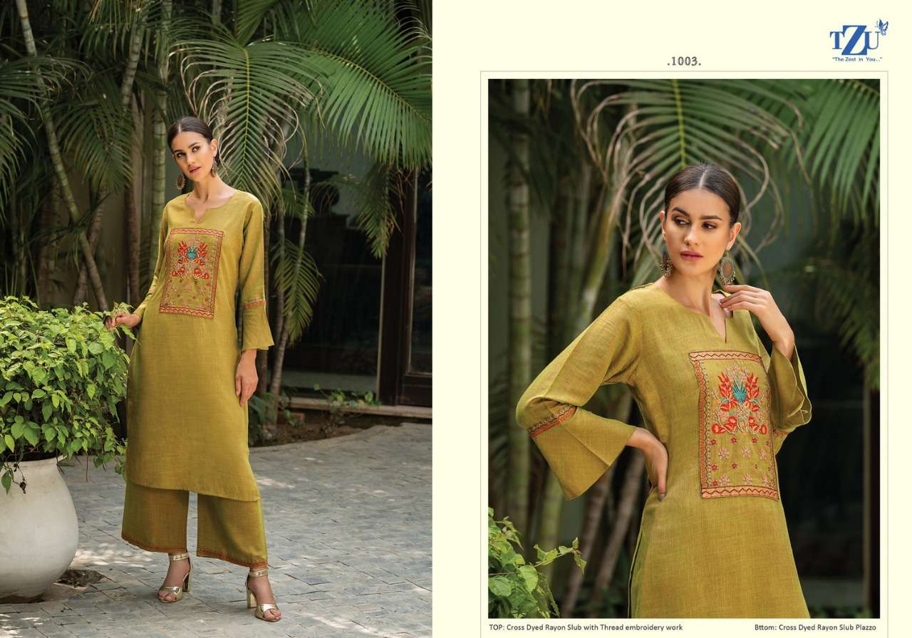 Tzu Glazed Rayon Straight Cut Top With Bottom Collection