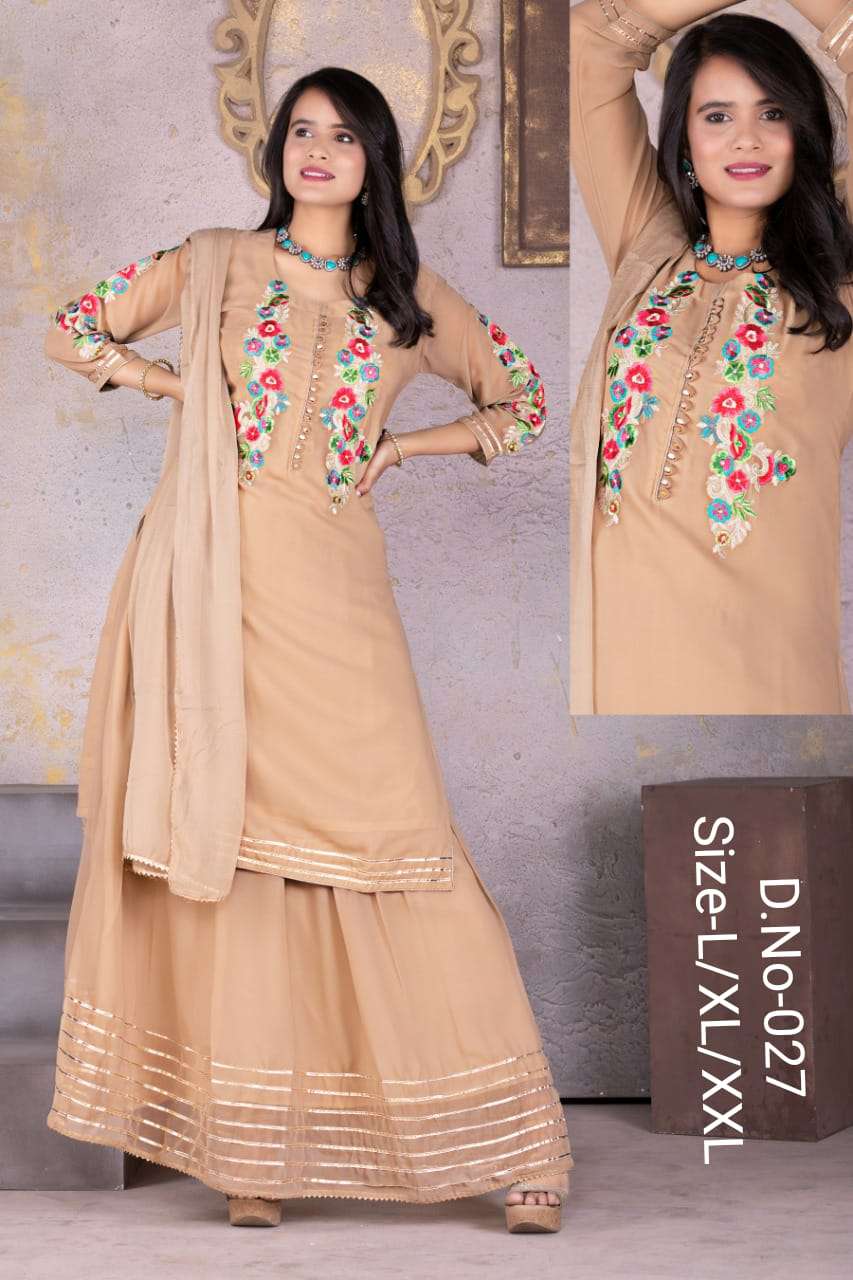 Valas 027 Georgette Seq Wk Kurta With Sharara & Dupatta