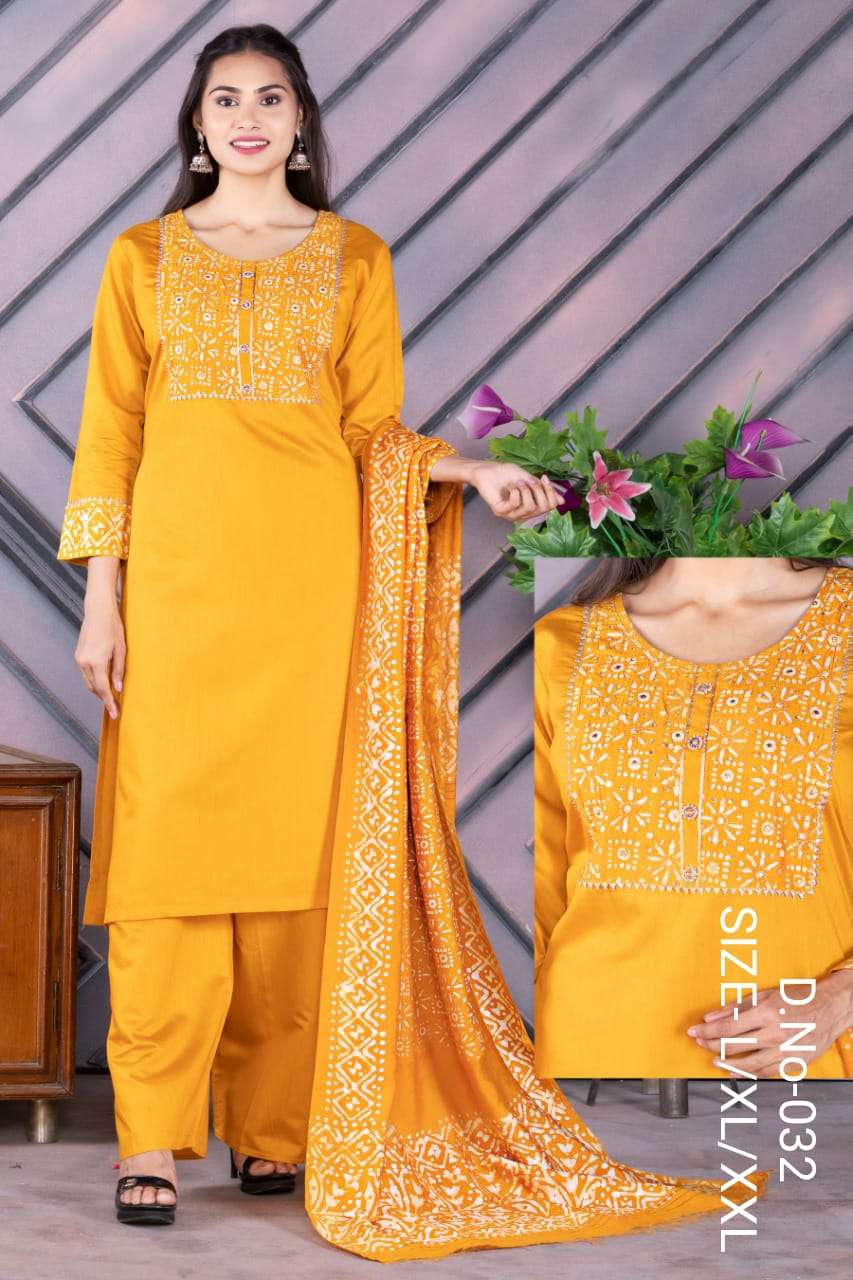 Valas 032 Chanderi Butterscoth Kurta With Palazzo & Dupatta