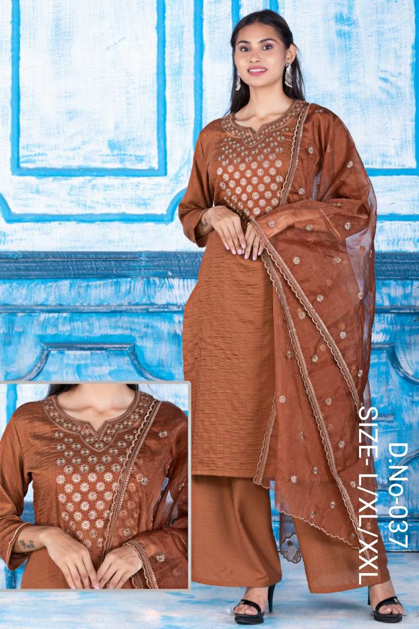 Valas 037 Chinon Silk Kurts With Palazzo & Dupatta