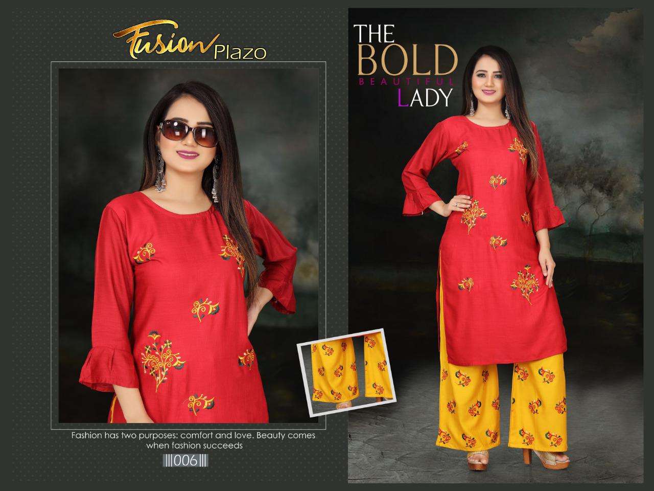 Aagya Fusion Plazo Series 1001-1008 Heavy Rayon With Work Kurti Plazo