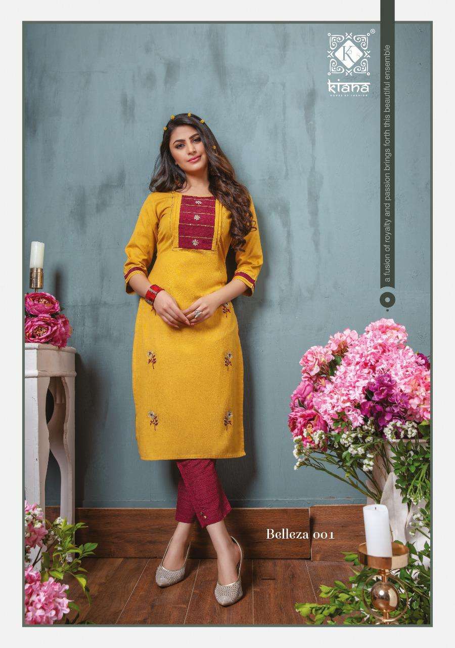 Kiana Belleza Series 001-008 Rayon Kurti With Pant Collection