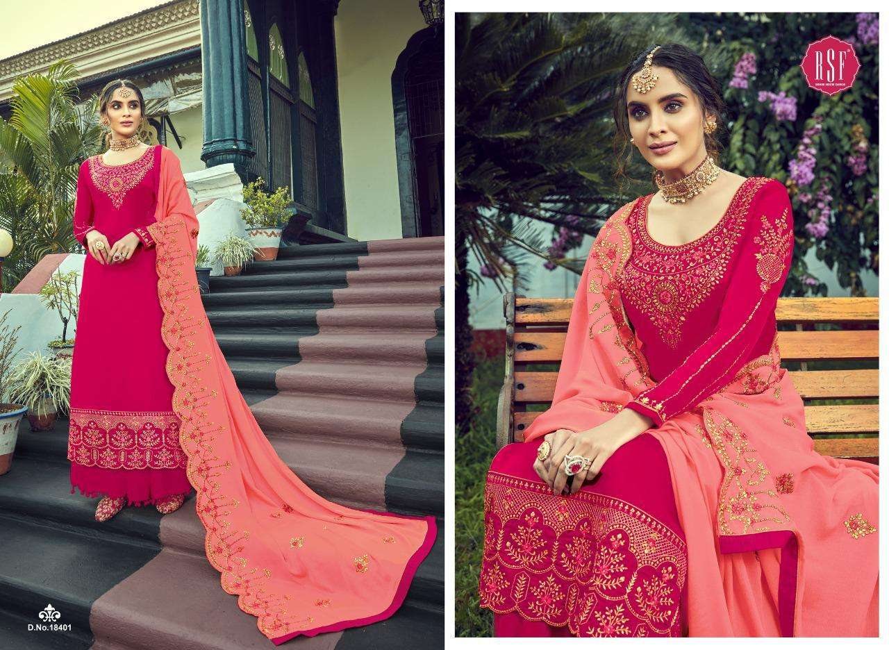 Rsf Present Ozas Satin Georgette Long Eid Special Designer Suits