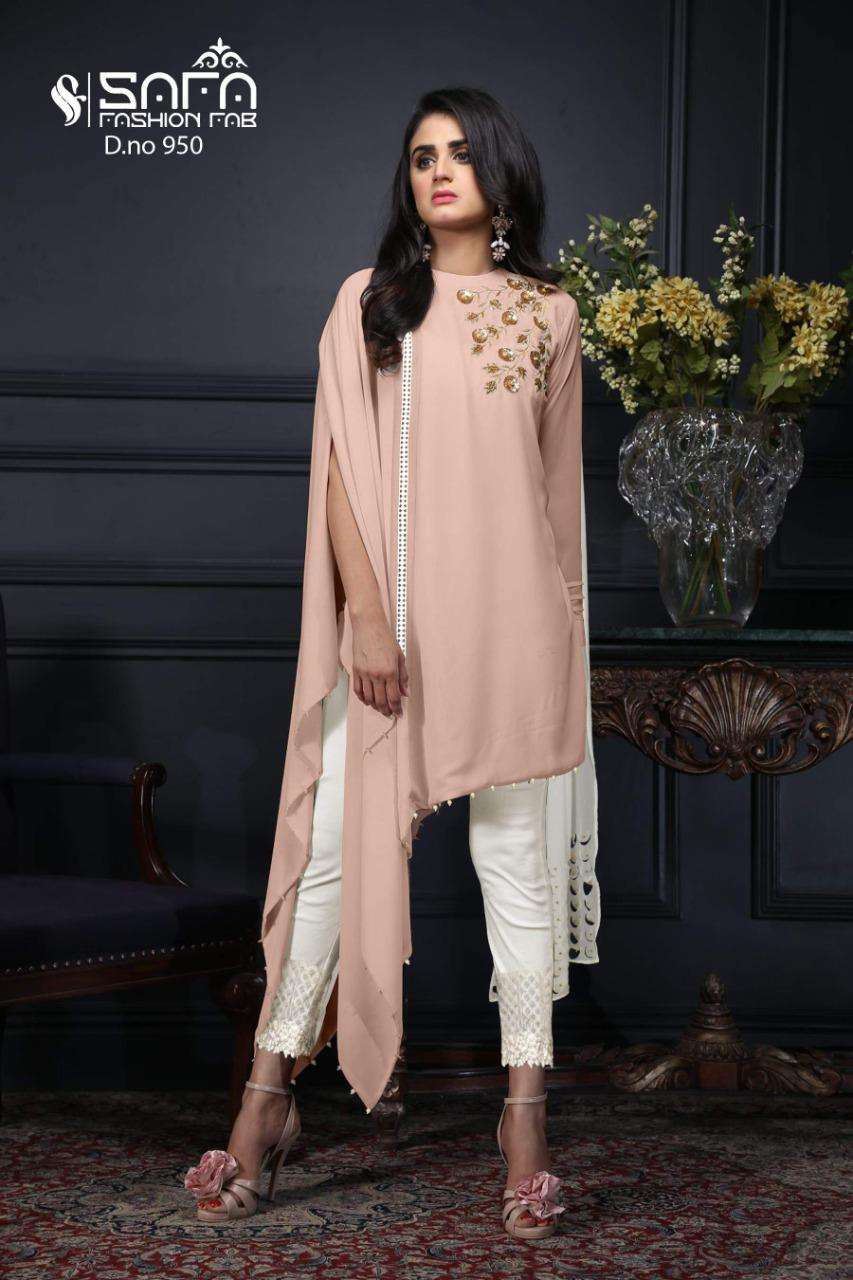 Safa Fashion Sf Vol-950 Embroidered Tunic With Cigarette Pant Set