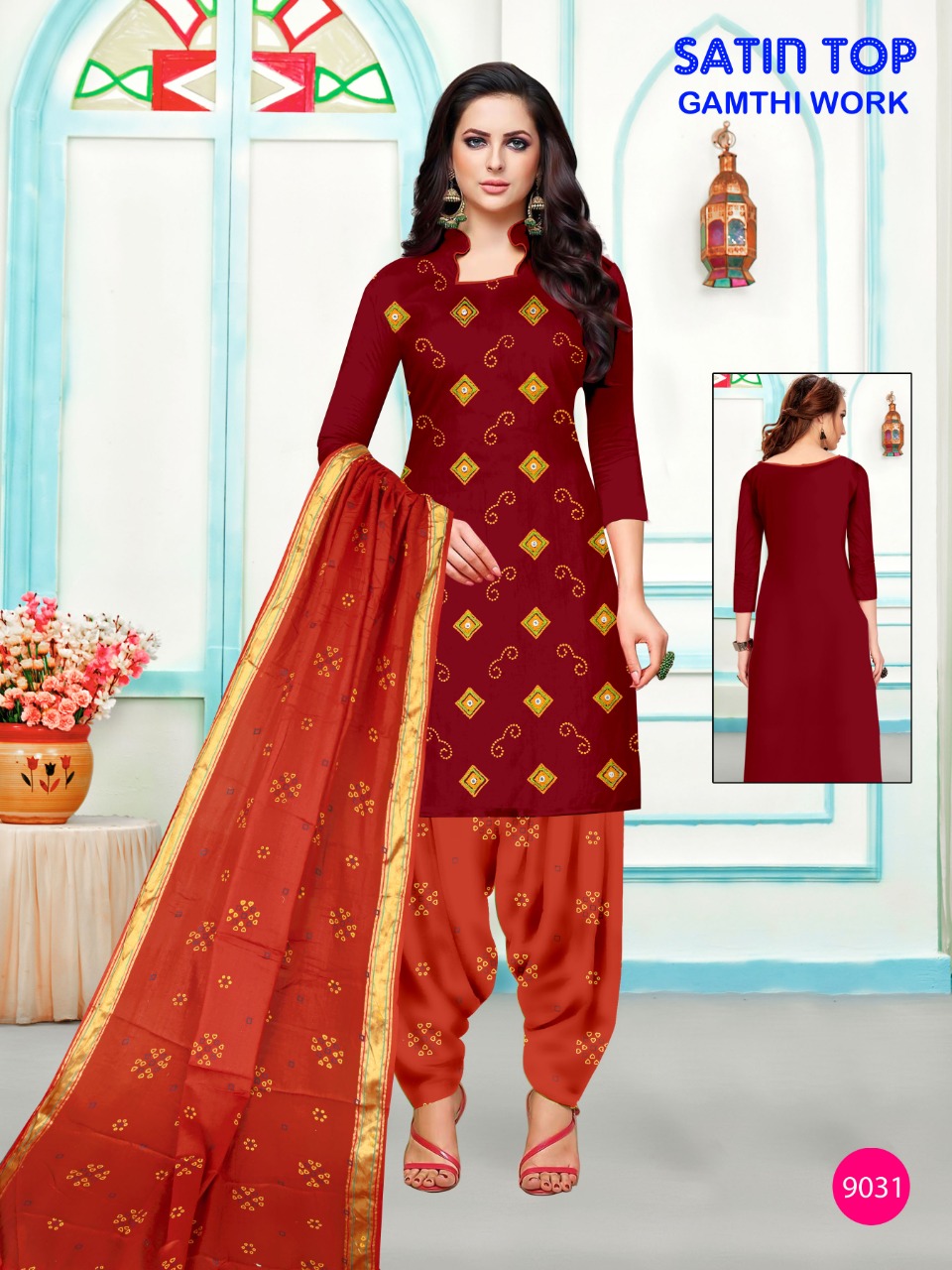 Satin Top Series-9031-9340 Gamthi Work Satin Top Gamthi Work Suit