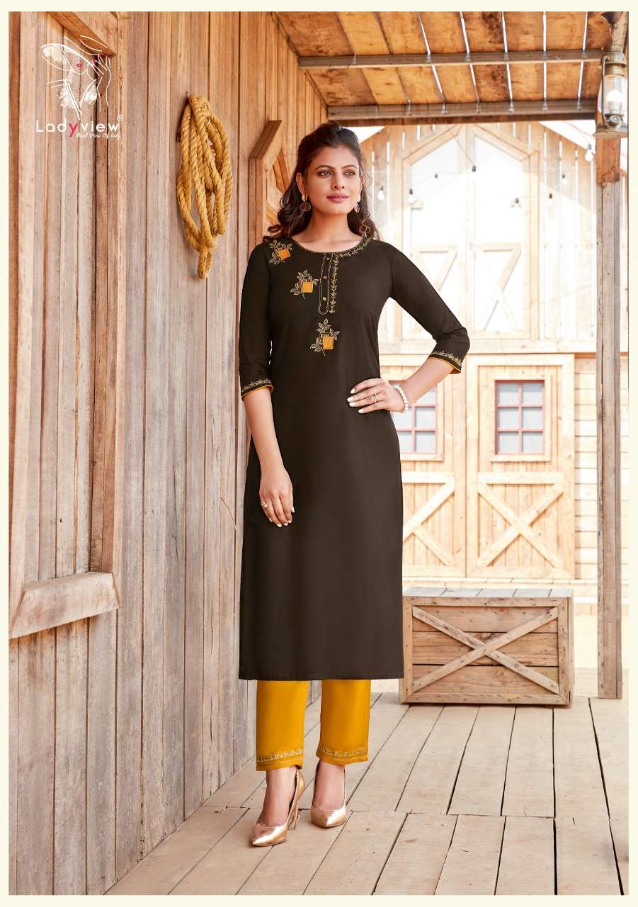 Ladyview Misty Series 1001-1006 Rayon Embroidery Kurti With Bottom
