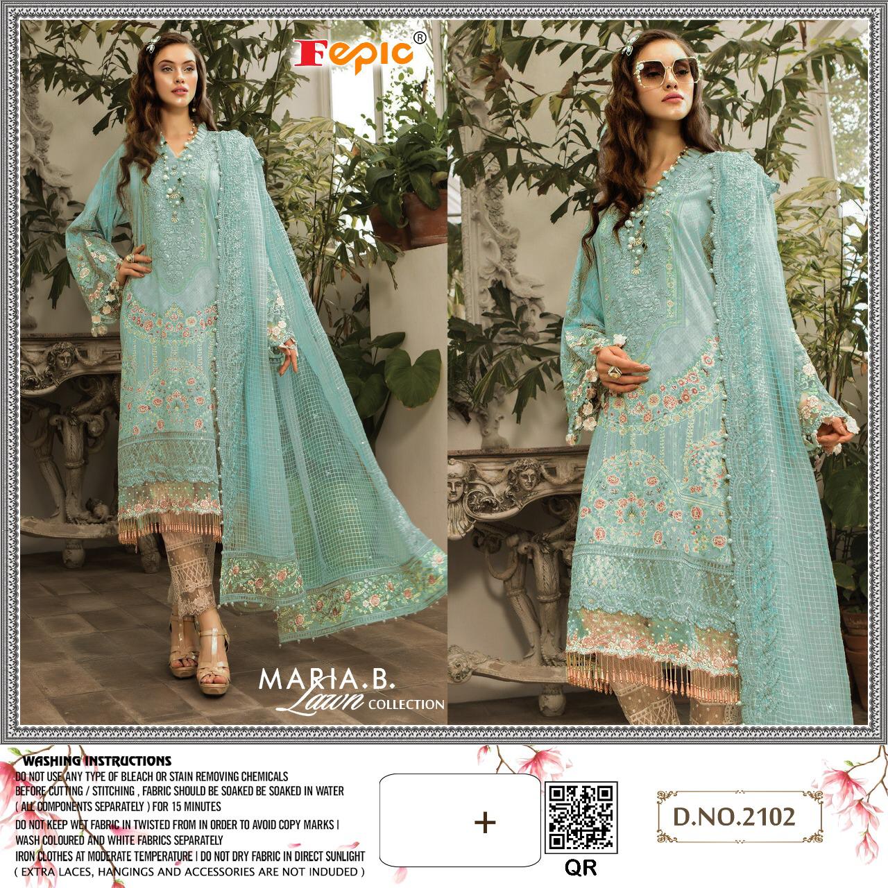 Fepic Maria B Lawn 2102 Designer Pure Cambric Suit