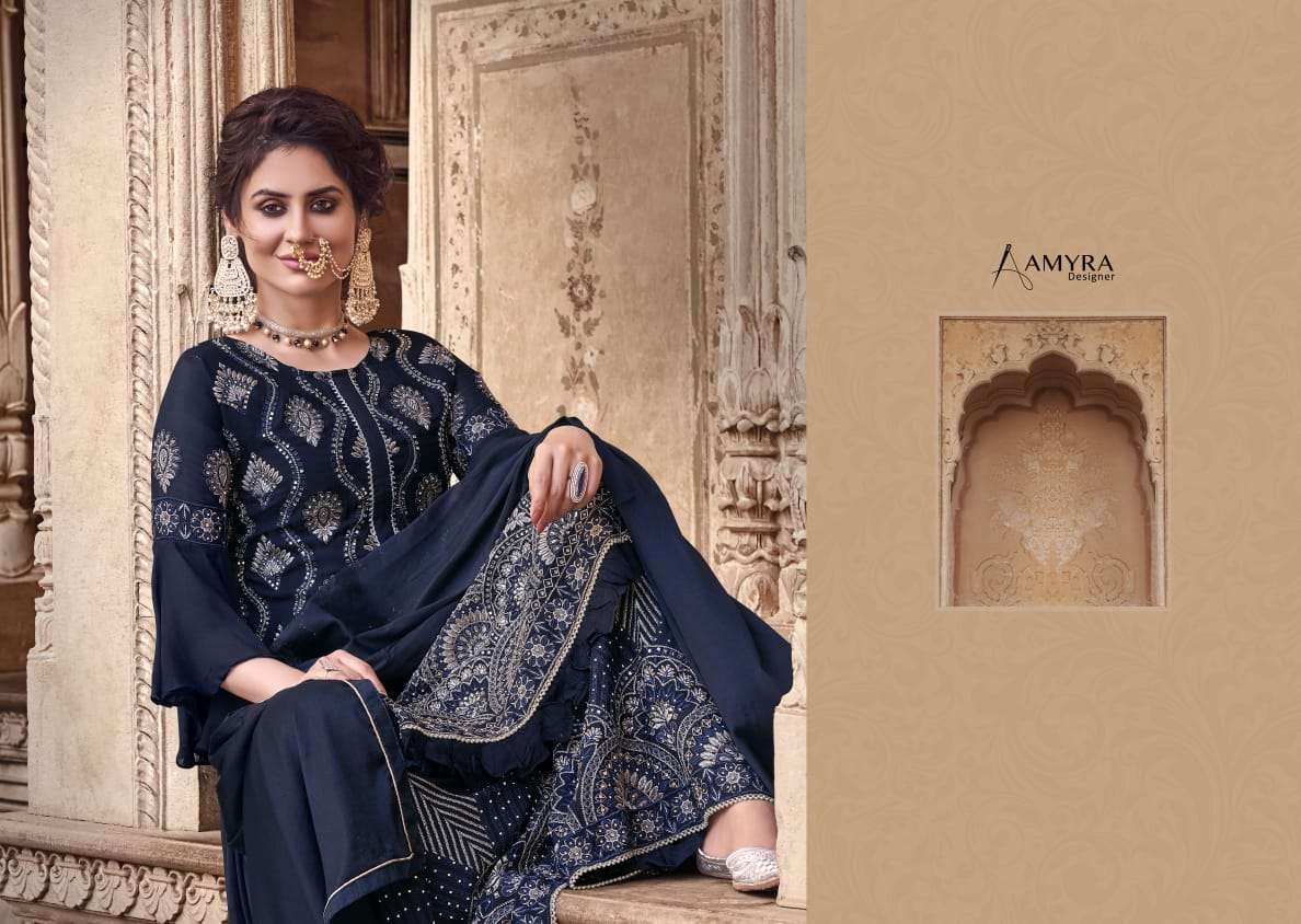 Amyra Queen Vol-3 Series 1020-1024 Chinon Silk Plazzo Style Suit
