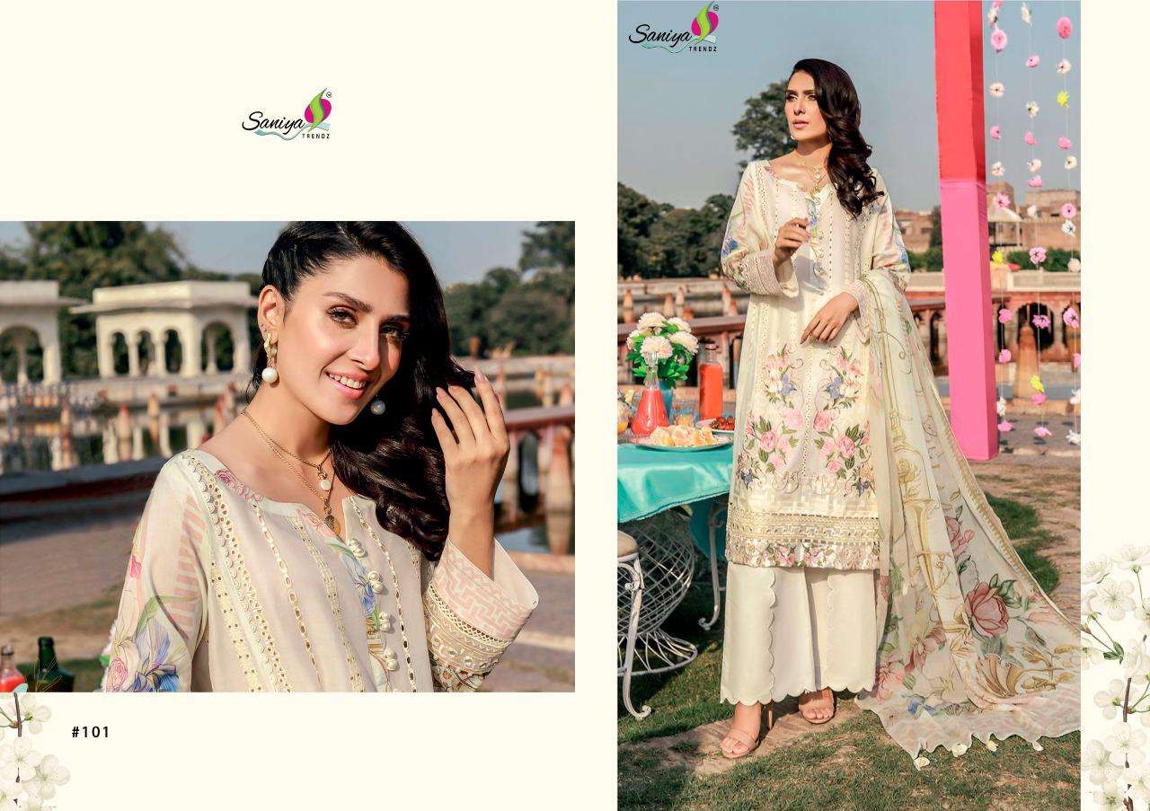 Saniya Trendz Rouche Vol-4 Series 1001-1004 Cambric Pakistani Suit