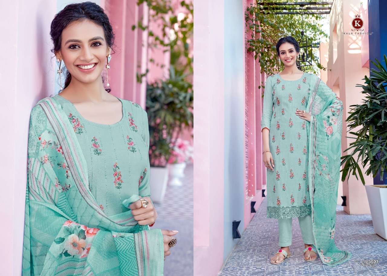 Kala Fashion Organza Series 3001-3006-muslin Embroidery Suits