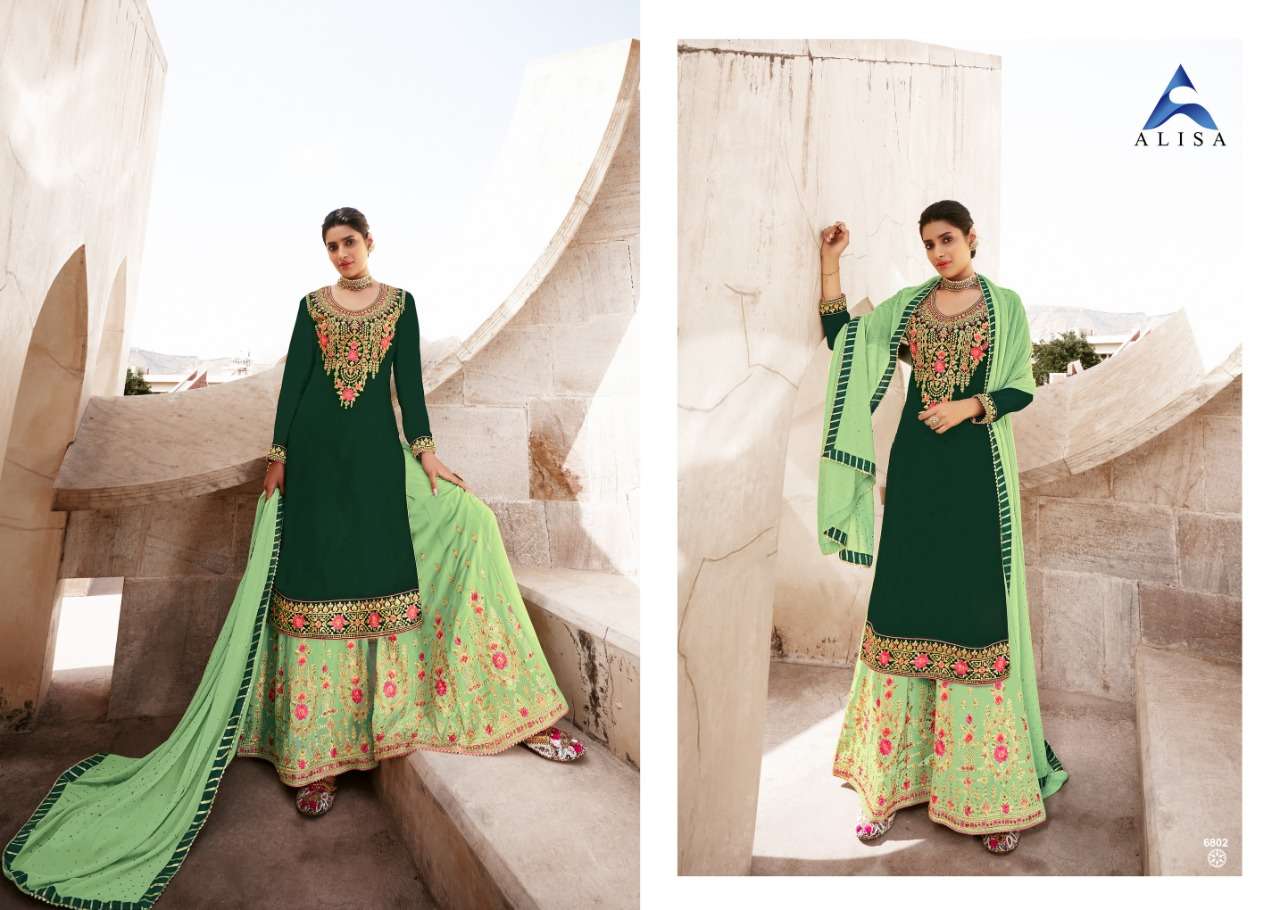 Alisa Fashion Maira 6801-6804 Georgette Long Suit With Sharara Plazo