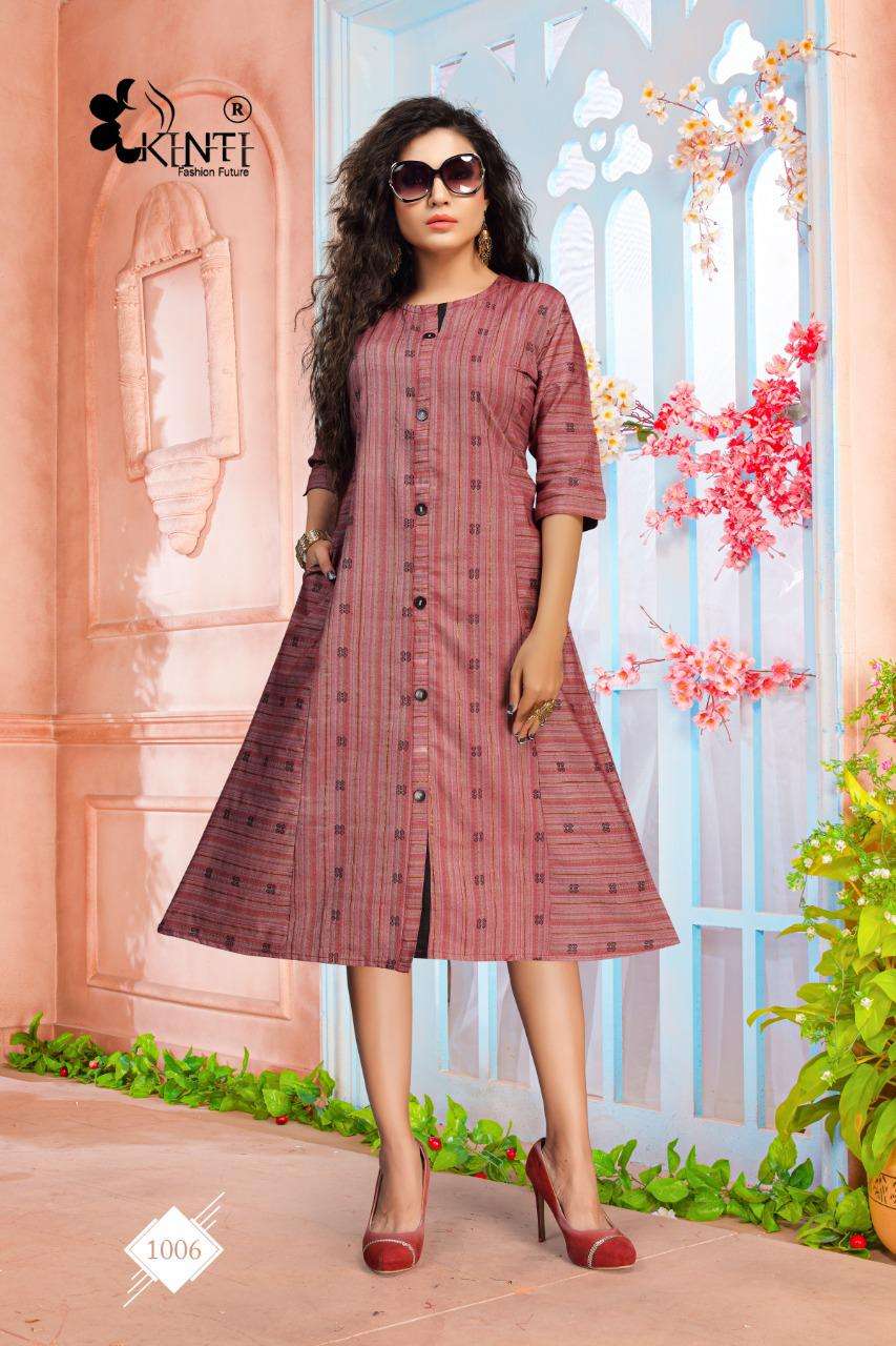 Kinti Blue Heels Series 1001-1008 Handloom Side Pocket Kurtis