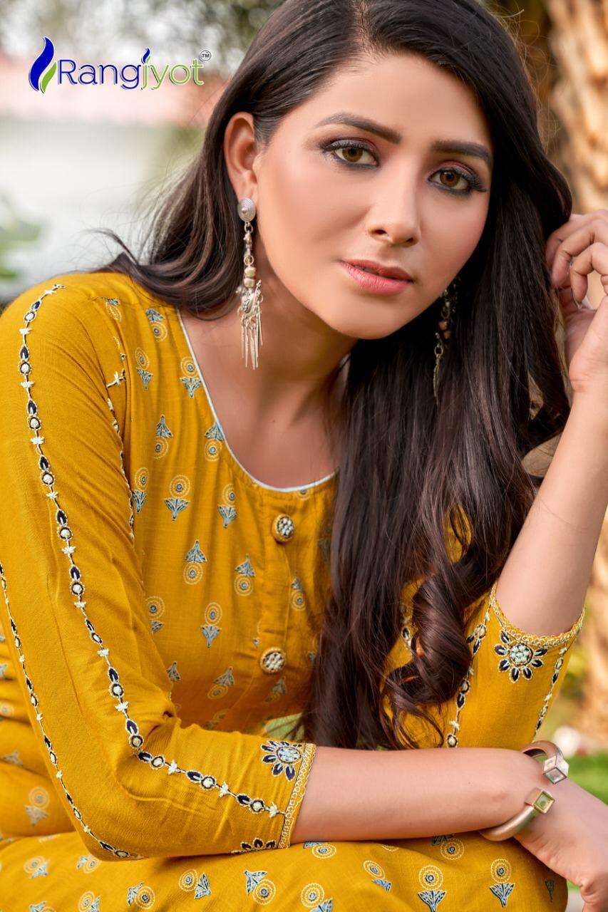 Rangjyot Pent House Series 101-108 Rayon Slub Kurti With Cotton Pant