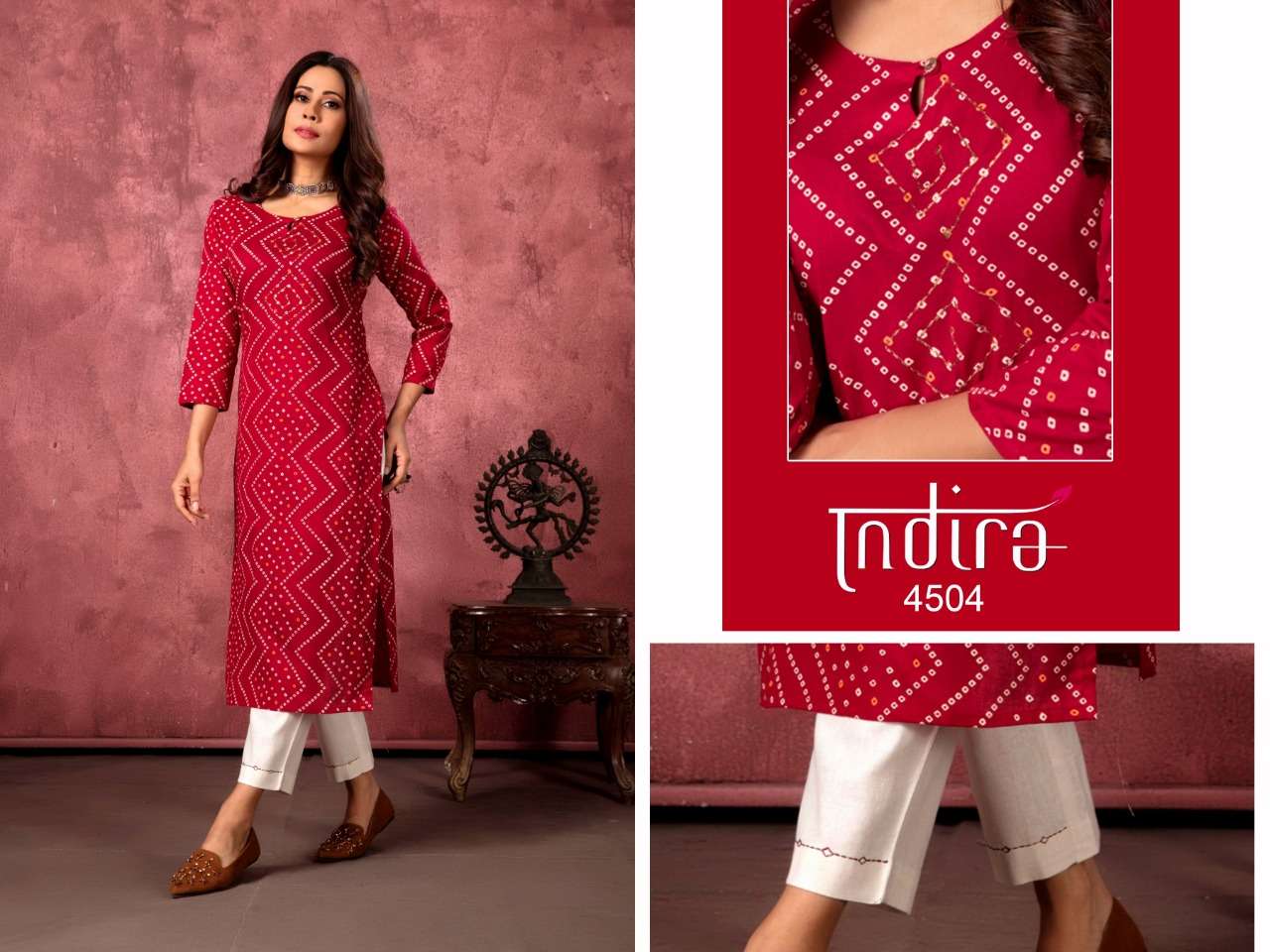 Indira Bandhej Series 4501-4504 Kurti With Bottom New Collection