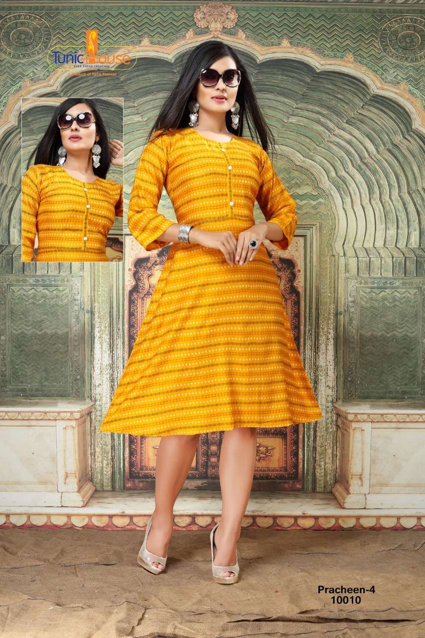 Pracheen Vol 4 By Tunic House Rayon Viscose Printed Anarkali Kurtis
