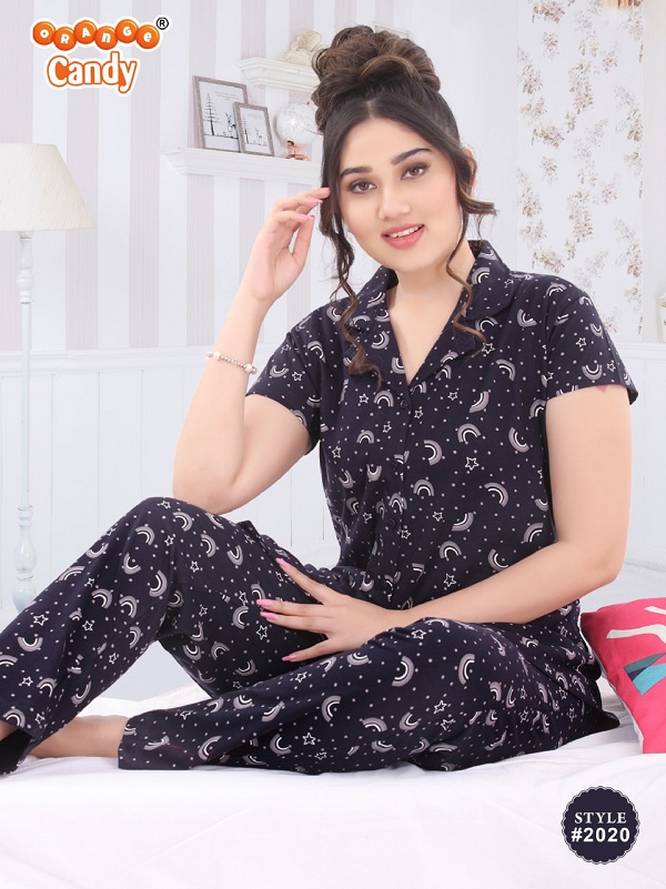 Orange Candy Night Dress 2020 Cotton Lycra Stretchable Night Suit