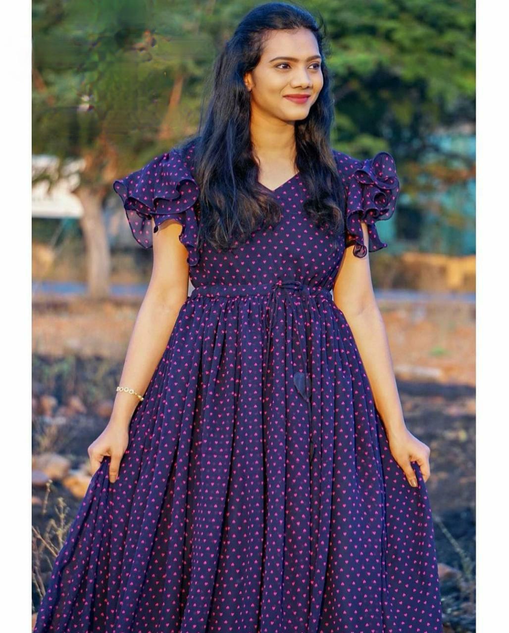 Bt Presents Floral Printed Georgette Maxi Dress