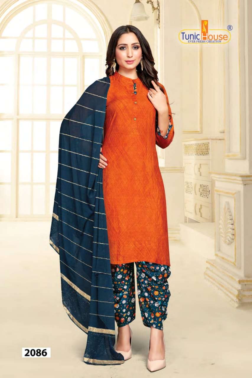 Tunic House Patiyala Rani Series 2086-2091 Top With Patiyala Dupatta Set
