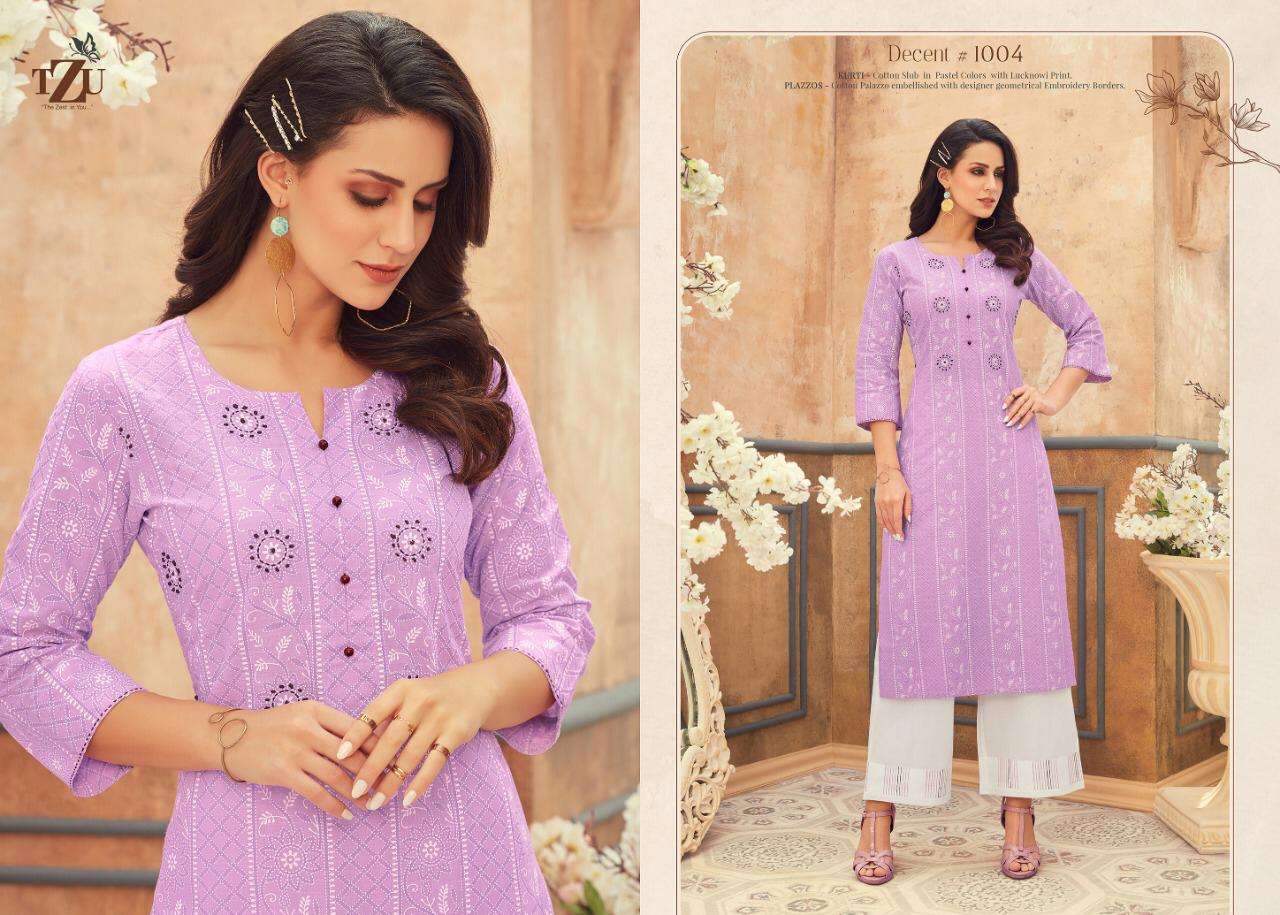 Tzu Decent Vol-2 Series 1001-1004 Cotton Lucknowi Work Kurti With Plazzo