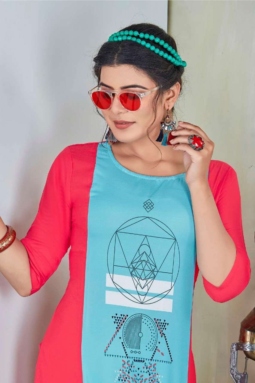 Tunic House Hazel Vol-4 Series 201-206 Rayon Digital Printed Kurti