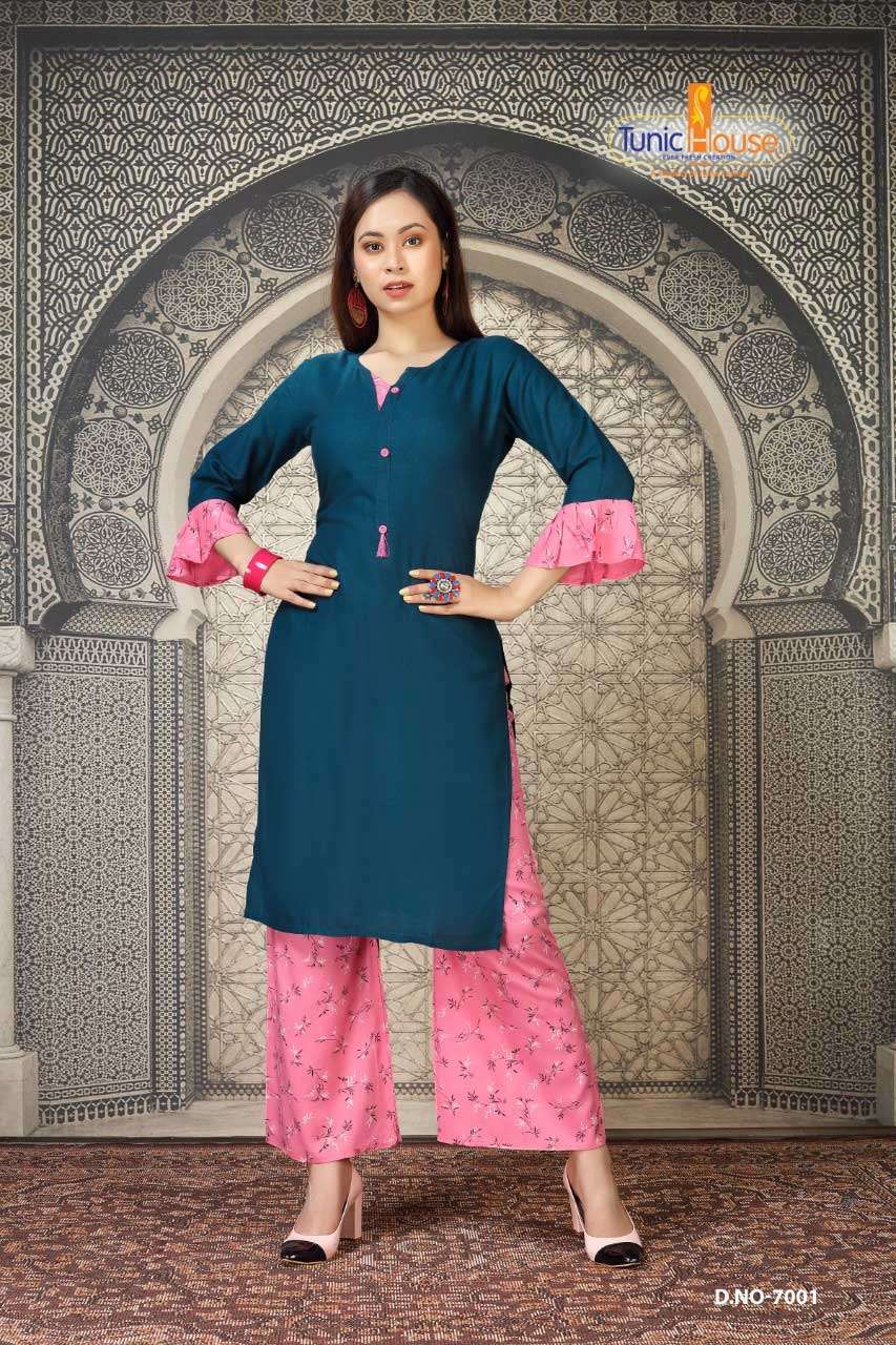 Tunic House Nikki Vol-2 Series 7001-7010 Rayon Top With Plazo Set