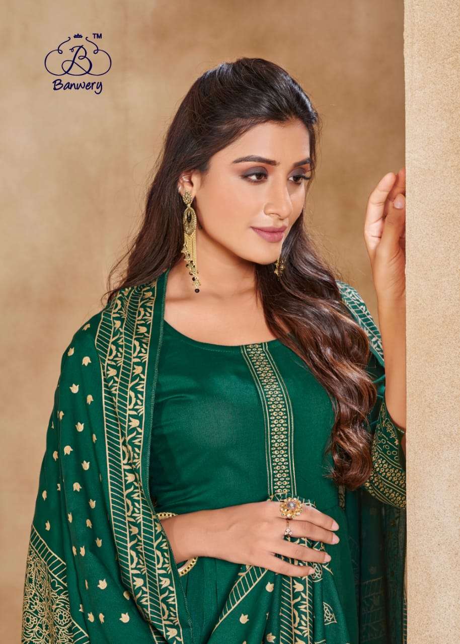 Banwery Present Pankh Rayon Gold Printed Long Gown With Dupatta