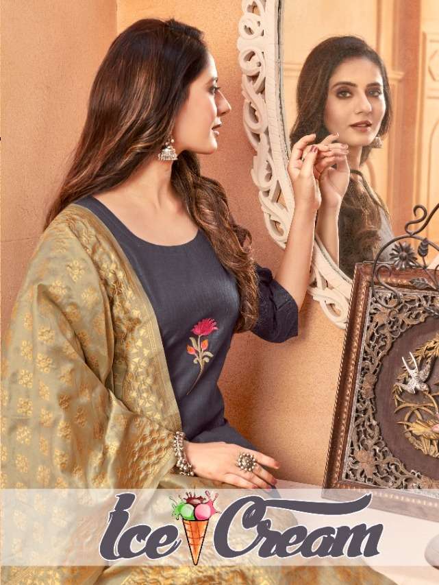 Avc Ice Cream Series 1001-1007  Handloom Slub Kurti With Banarasi Dupatta