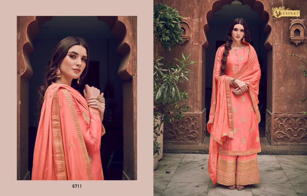 Violet Swagat Designer Pure Dola Jacquard Suit