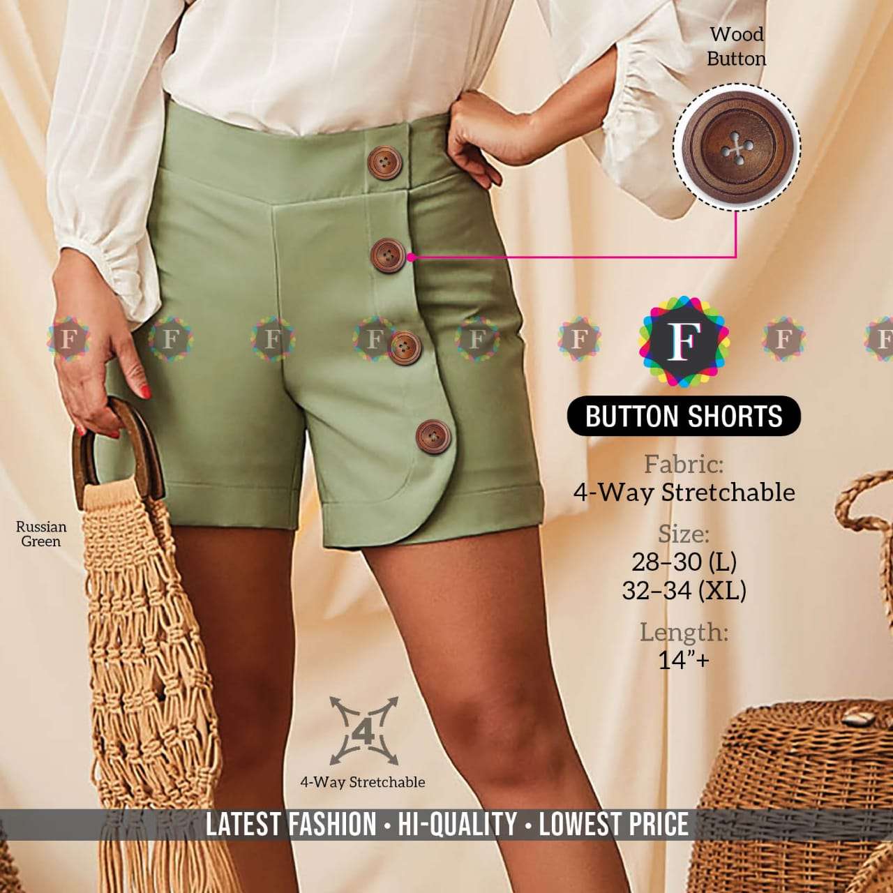 K4u Present Button Shorts Stretchable Western Girls Short Wear Collection
