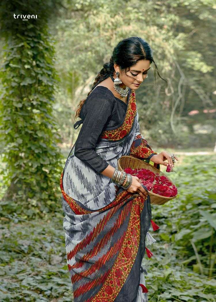 Triveni Cocktail Cotton Linen Printed Saris Wholesaler