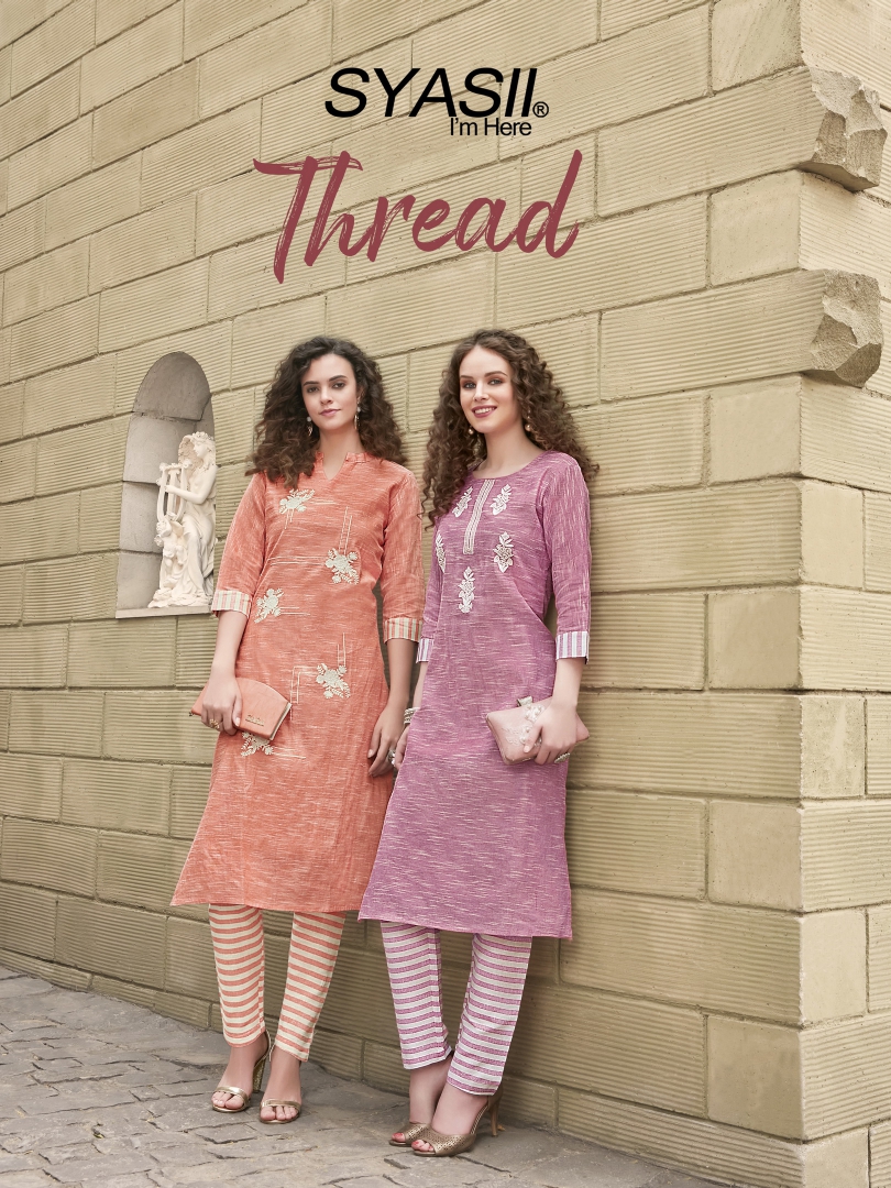 Syasii Thread Pure Khadi Cotton Embroidery Kurti With Bottom