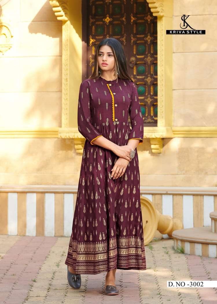 Golden Dairies By Kriva Style Heavy Rayon Gold Print Long Kurti