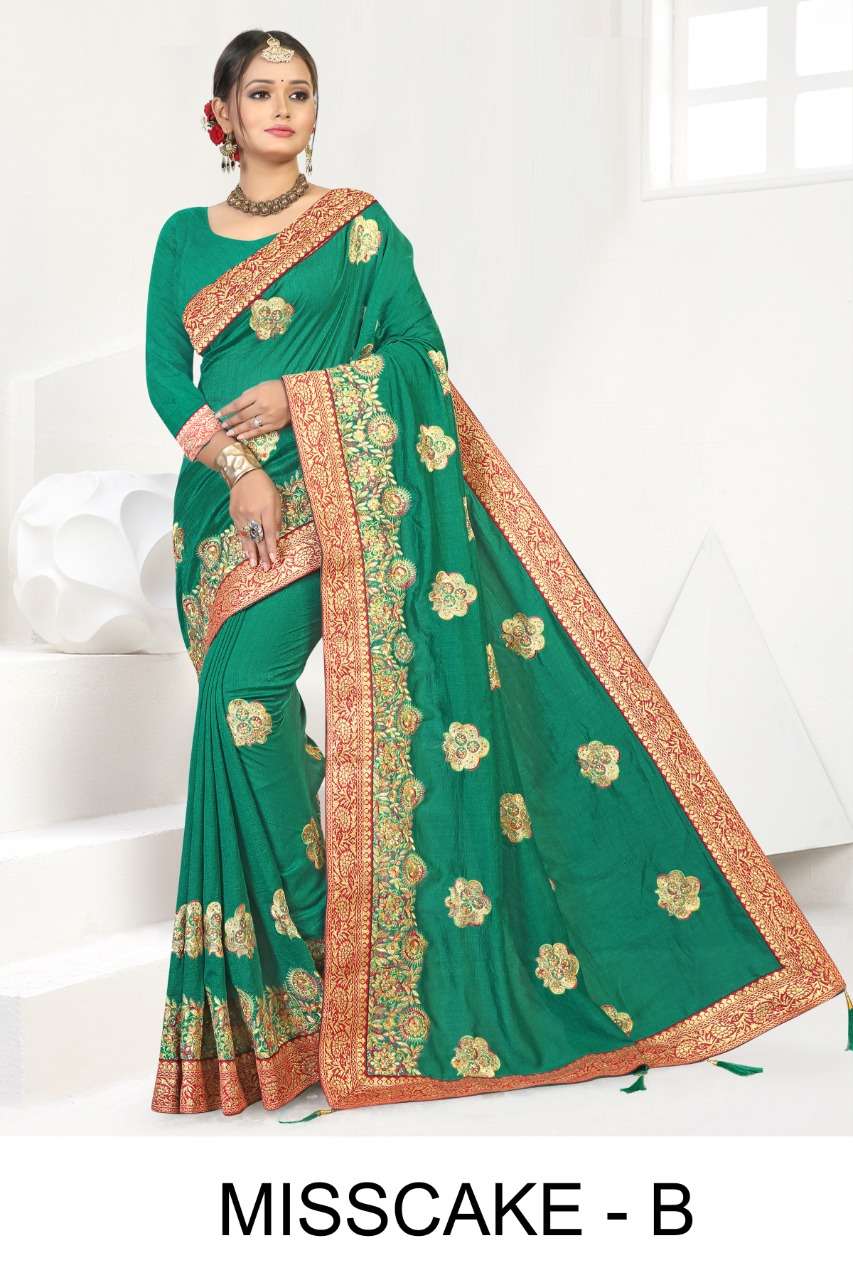 Ranjna Saree Misscake Vichitra Silk Embroidery Work Saree